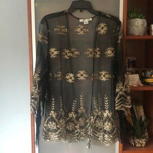 SHEER KIMONO BLACK AND GOLD
